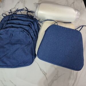 NEW Dark Blue Dining/Kitchen Chair Padsw/Covers (6pc Set)